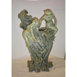 Couple de baigneurs-  Vaso /scultura art nouveau Foretay