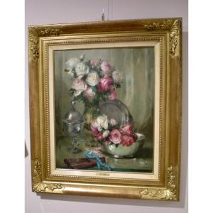 Rose- Olio su tela art nouveau Charles van Roose