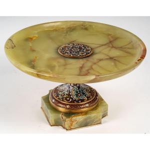 A Cup In Green Onyx And Cloisonne Bronze Late 19th Century