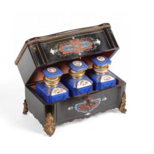 Box Of Perfume Bottles In Ebony And Boulle Marquetry