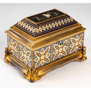 Jewelry Box In Gilt Bronze And Micromosaic End XIXth Century