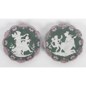 Paire De Plaque En Porcelaine De Style Wedgwood Fin XIXème Siècle 