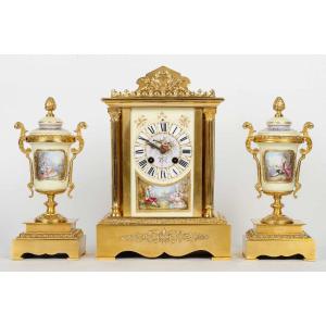 A Late 19th Century Gilt Bronze And Porcelain Fireplace Trim
