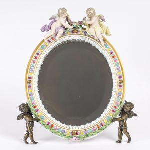 Table Mirror In Porcelain And Bronze Late 19th Century
