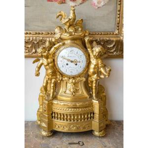 A Rooster Clock In Gilt Bronze 19th Century 