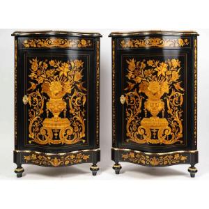 A Pair Of Marquetry Corners Late 19th Century