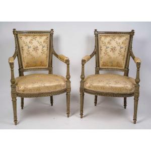 A Pair Of Late 19th Century Lacquered Wood Armchairs 