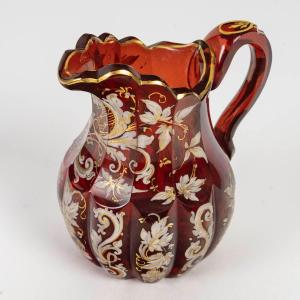 A Miniature Red Bohemian Crystal Pitcher, Late 19th Century