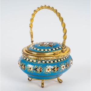 A Small Miniature Gilt Bronze And Enamel Box, Late 19th Century 