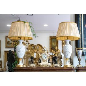 A Pair Of Sèvres Biscuit Lamps, Late 19th Century 