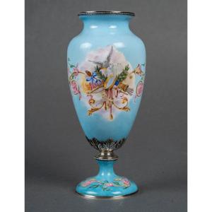 A Small Enamel And Sterling Silver Vase, Early 20th Century