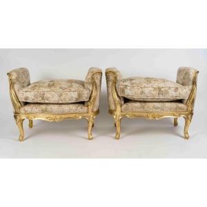 A Pair Of Carved And Gilded Wooden Benches, Late 19th Century