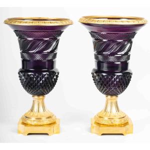 A Pair Of Creusot Crystal Vases, Late 19th Century 