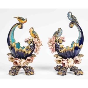 A Pair Of Barbotine Cups, Late 19th Century
