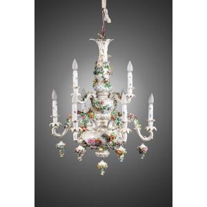 A Dresden Porcelain Chandelier, Late 19th Century 