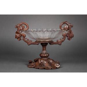 A Crystal And Carved Wood Cup, 19th Century