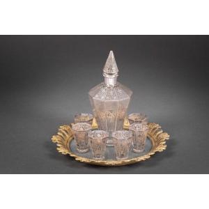 A Crystal And Sterling Silver Fillet Liqueur Service, Early 20th Century