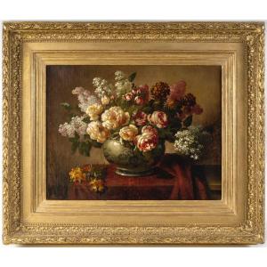 A Flower Painting Oil On Canvas, 19th Century