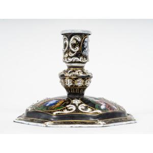 An Enamel Candlestick, Late 19th Century 