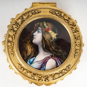 A Bronze Jewelry Box With Enamel Plaque From Limoges, Early 20th Century