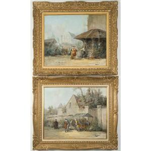 Pair Of Oil On Canvas Paintings, Late 19th Century 