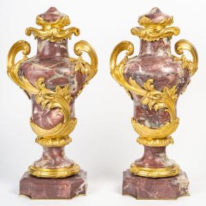 A Pair Of Red Belgian Marble Cassolettes, Late 19th Century