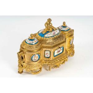 A Gilt Bronze And Porcelain Jewelry Box, Late 19th Century