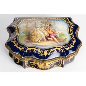 A Blue Porcelain Jewelry Box In The Sévres Style, Late XIXth Century