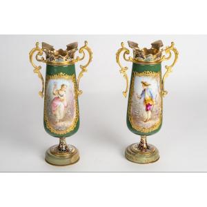 A Pair Of Porcelain And Cloisonné Bronze Vases, Late 19th Century
