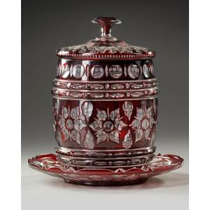 A Bohemian Cut Crystal  Punch Bowl Set , Late 19th Century 