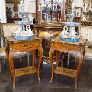Louis XV Style Side Tables, Napoleon III Period, In Precious Wood Marquetry 