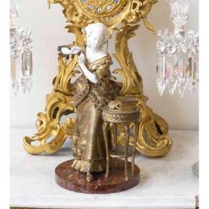 A Sculpture In Biscuit And Gilded Spelter, Art Nouveau, Early 20th Century 