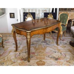 A Marquetry And Gilt Bronze Center Table, Late 19th Century 
