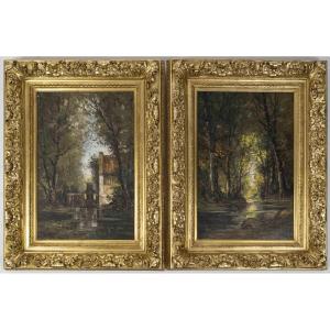 Pair Of Undergrowth Paintings, Duvieu Late 19th Century