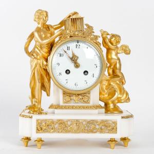 A Gilt Bronze And White Marble Clock, Louis XVI Style, 19th Century 