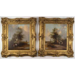 A Pair Of Oil Paintings On Canvas, 19th Century 
