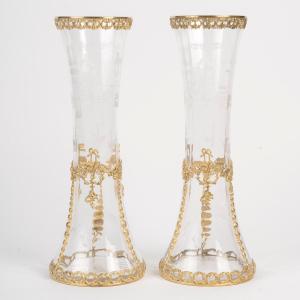 A Pair Of Crystal And Gilt Bronze Vases, Late 19th Century 