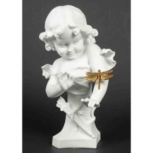 Aristide De Ranieri Sèvres Biscuit Of A Little Girl With A Dragonfly, Early 20th Century 