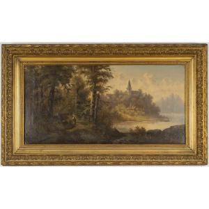 A Landscape View Of A Forest, Oil On Canvas, 19th Century 
