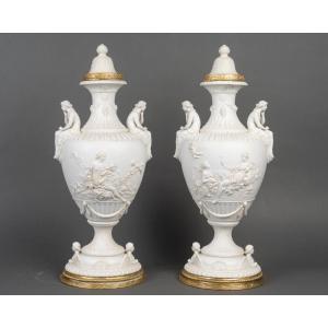A Pair Of Biscuit Porcelain Vases, Late 19th Century 