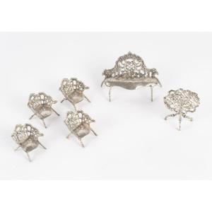 Miniature Small Salon In Solid Silver In The Louis XV Style, Late 19th Century 