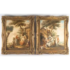 A Pair Of Paintings Depicting Gallant Scenes, Late 19th Century 