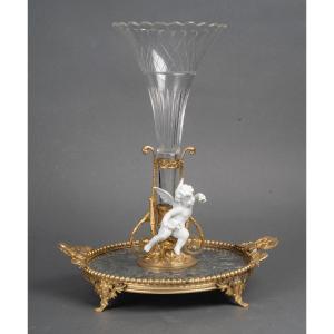 A Soliflore Bowl In Crystal And Green Marble, Late 19th Century 