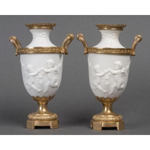 A Pair Of Biscuit Porcelain And Gilt Bronze Vases, Napoleon III Period