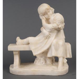 Signed Alabaster Sculpture “pugis” – Art Nouveau, Circa 1890–1910