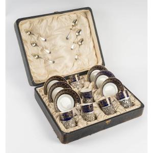 A Porcelain And Sterling Silver Service, English Work, 19th Century 