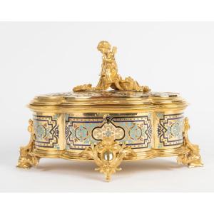 A Jewelry Box In Gilt Bronze And Cloisonné Enamel, Late 19th Century
