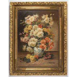 A Painting Of Chrysanthemum Flowers, Signed J Shneider