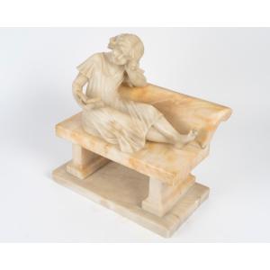 Art Nouveau Alabaster Sculpture Signed Riccardo Gresnigni