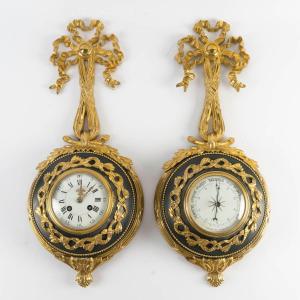 A Pair Of Ormolu Wall Sconces And A Barometer, Late 19th Century